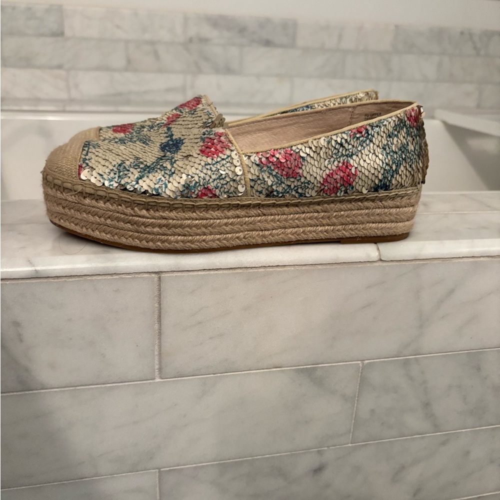 Floral Sequin Platform Espadrille Slip-On - Pink & Blue